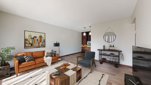 a living room with a couch and a chair