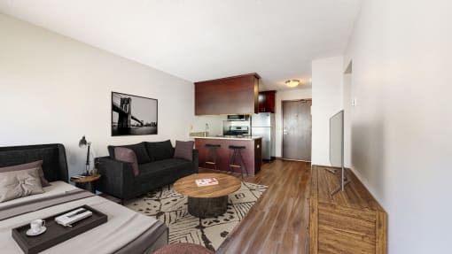 a living room with a couch and a chair