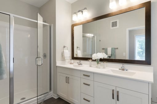 Master Bathroom Vanity at The McMillan Apartments in Shoreview, MN 55126