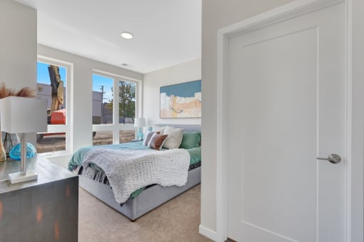 a bedroom with a large bed in a house