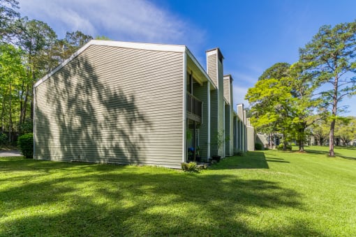The side of one of the buildings on the property