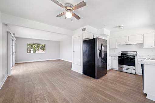 Kitchen and Living room at Ocean Villas Apartments, California, 93033
