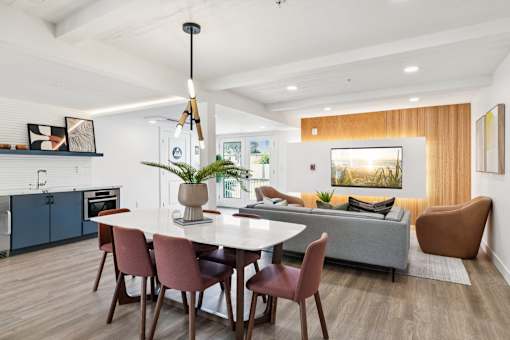 Modern Dining room with table and chairs at Ocean Villas Apartments, Oxnard