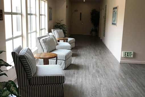 A Room With Striped Chairs at Atrium Garden Apartment Homes, LLC, San Jose, CA, 95112