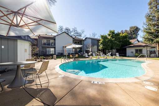 our apartments have a large pool with chairs and tables  at Danville Park, Danville, California