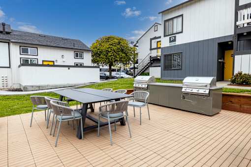 Outdoor Living Area Including Bbq's at The Gates at the Marina Apartments, California, 93933