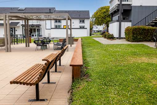 Seating In Open Breezeway at The Gates at the Marina Apartments, Marina, CA, California, 93933