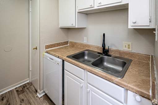 A kitchen with a sink and a dishwasher.