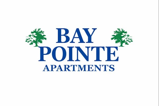 A logo for Bay Pointe Apartments with two trees.