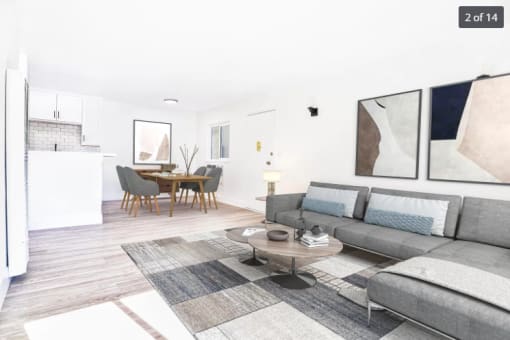 a living room with a couch and a table