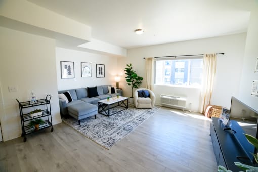 a living room with a couch and a tv