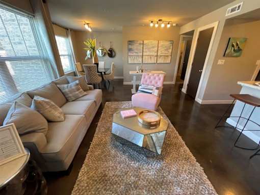 a living room with a couch and a coffee table
