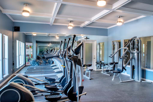 a row of exercise bikes in a gym at Infinity on the Mark, Dallas, 75243