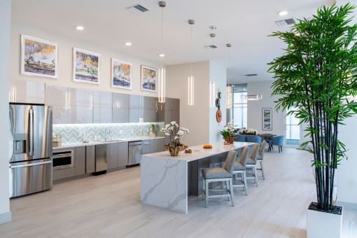 the lobby or reception area of a building with plants