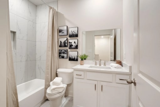 a bathroom with a sink and a toilet and a shower
