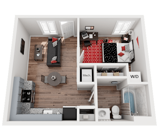 1 Bedroom Floorplan at University Digs Apartments, Pittsburg, 66762