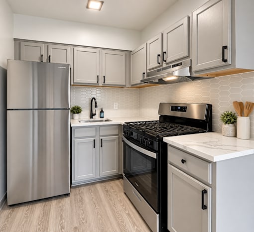 Modern kitchen at The Wyman Hills AHR LLC Apartments, Baltimore, Maryland
