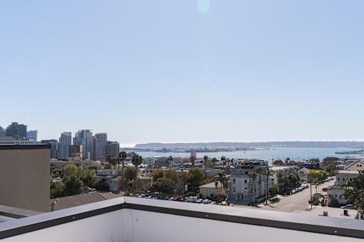 A view of a cityscape from a high vantage point.
