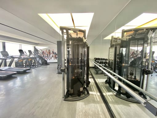 a gym with cardio machines and other exercise equipment