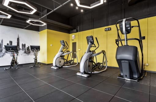 Fitness center with exercise bikes
