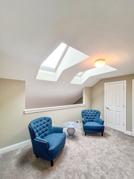 2nd floor loft area with skylights and closets for storage