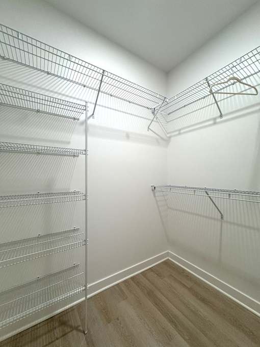 Typical walk-in closet with shelving