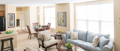 2-bedroom ranch style apartment with great room with kitchen with breakfast bar, living and dining areas, and large, bright windows 2-bedroom ranch style apartment with great room with kitchen with breakfast bar, living and dining areas, and large, bright windows