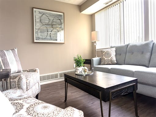 a living room with a couch and a coffee table