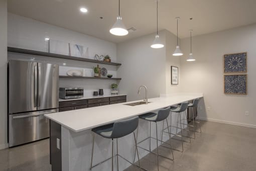 Community Clubhouse Kitchen Area at New Frontier Apartments in Phoenix Arizona