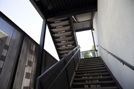 the stairs to the top of the building are empty