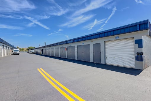the garage doors are closed on the side of a building