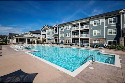 A large swimming pool at Waterleaf at Neely Ferry Apartments, Simpsonville, SC 29680