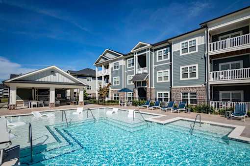 A large swimming pool in front of apartment at Waterleaf at Neely Ferry Apartments, South Carolina 29680