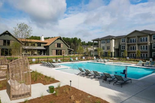 our apartments have a large pool and lounge chairs at Bellary Flats Apartments, Summerville , SC 29486