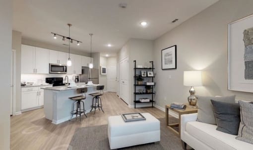 Living room with open kitchen at Citadel at Westpointe, San Antonio, 78251
