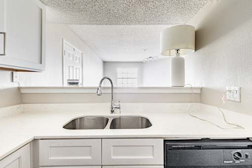 A kitchen with a sink and a dishwasher.