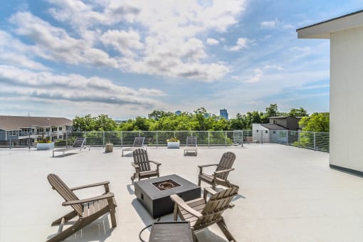 the preserve at ballantyne commons terrace patio with chairs and fire pit