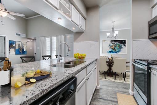 a kitchen with a counter top and a sink