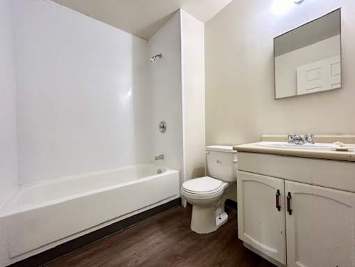 a bathroom with a toilet and a sink and a bath tub