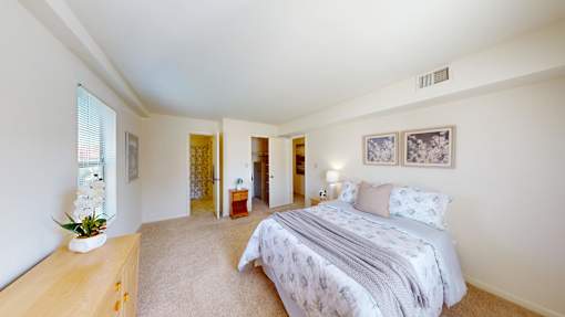 a master suite with a full bath and walk-in closet