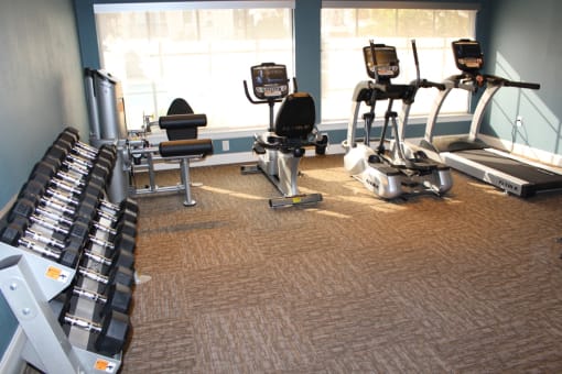 This is a photo of the fitness center at The Summit at Midtown in Dallas, TX.