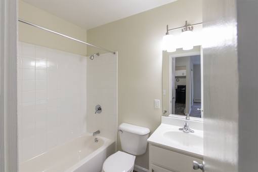 This is a photo of the bathroom in the 543 square foot B-style, 1 bedroom, 1 bath apartment at Blue Grass Manor Apartments in Erlanger, KY.