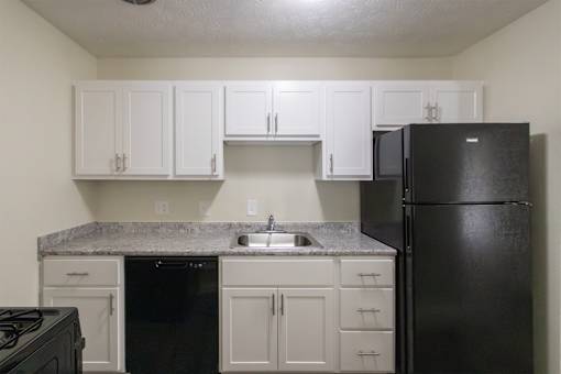 This is a photo of the kitchen in the 543 square foot A-style, 1 bedroom, 1 bath apartment at Blue Grass Manor Apartments in Erlanger, KY.