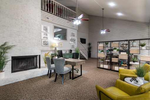 This is a picture of the leasing office with coffee bar at Canyon Creek in the Midtown neighborhood of Dallas, TX .
