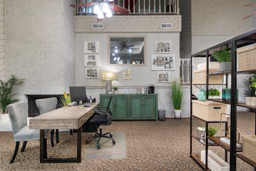 This is a picture of the leasing office with coffee bar at Canyon Creek in the Midtown neighborhood of Dallas, TX .