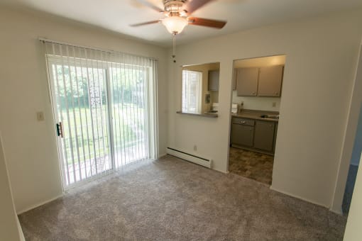 This is a photo of the dining room in the 631 square foot, B-style 1 bedroom floor plan at Colonial Ridge Apartments in the Pleasant Ridge neighborhood of Cincinnati, OH.