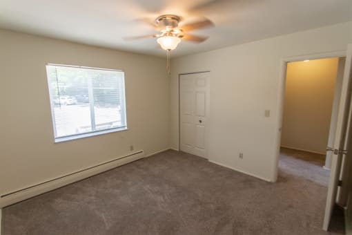 This is a photo of the bedroom in the 1004 square foot, 2 bedroom townhome floor plan at Colonial Ridge Apartments in the Pleasant Ridge neighborhood of Cincinnati, OH.