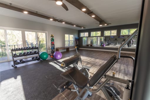 This is a photo of the fitness center at College Woods Apartments in the North College Hill neighborhood of Cincinnati, OH.