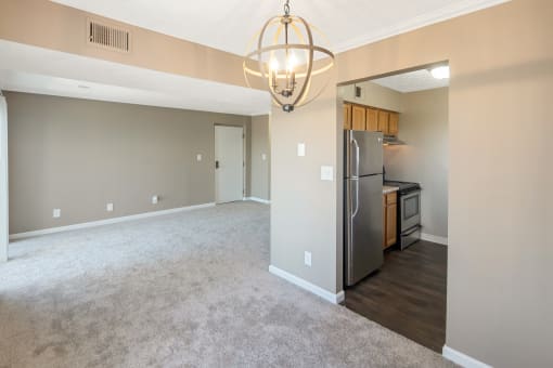 This is a photo of the dining room of an upgraded 650 square foot, 1 bedroom apartment at Deer Hill Apartments in Cincinnati, OH.