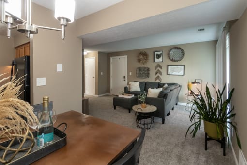 This is a photo of the kitchen in the upgraded 650 square foot, 1 bedroom, 1 bath model apartment at Deer Hill Apartments in Cincinnati, Ohio.